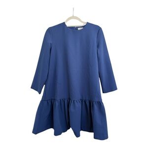 EDIT Sutton Peplum Dress Navy Blue Drop Waist Ruffle Hem 3/4 Sleeve – Size Small